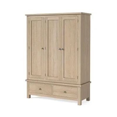 Country Oak 3 Door Triple Wardrobe - White Washed image