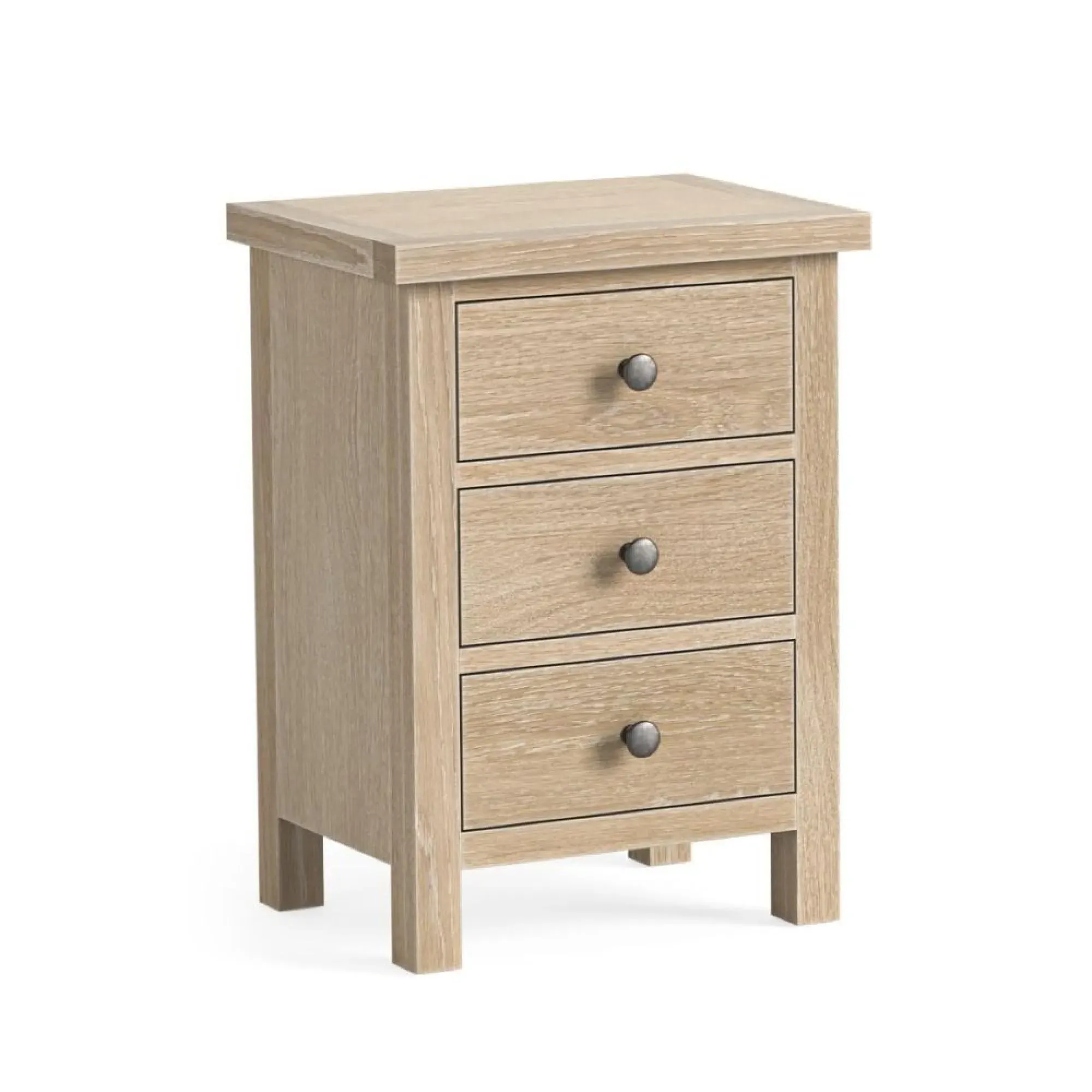 Country Oak 3 Drawer Bedside Cabinet - White Washed