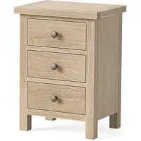Country Oak 3 Drawer Bedside Cabinet - White Washed