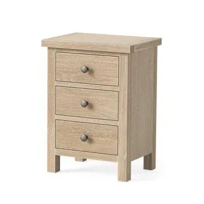 Country Oak 3 Drawer Bedside Cabinet - White Washed