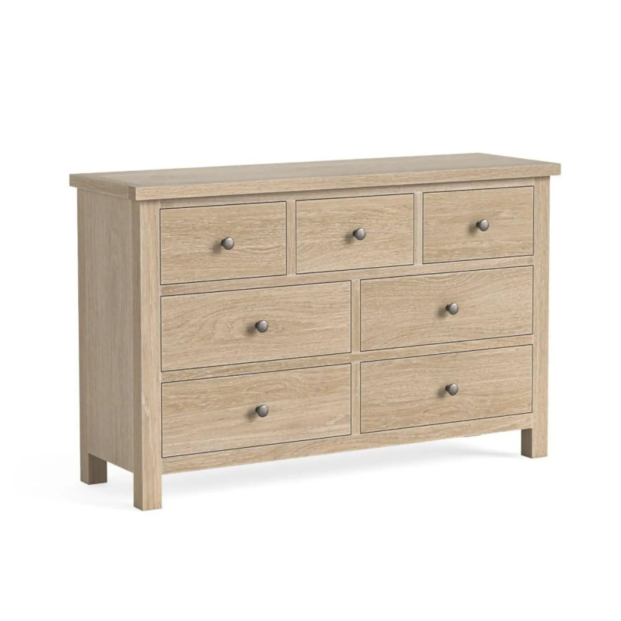 Country Oak 3+4 Drawer Wide Chest - White Washed