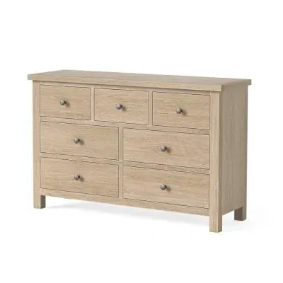 Country Oak 3+4 Drawer Wide Chest - White Washed