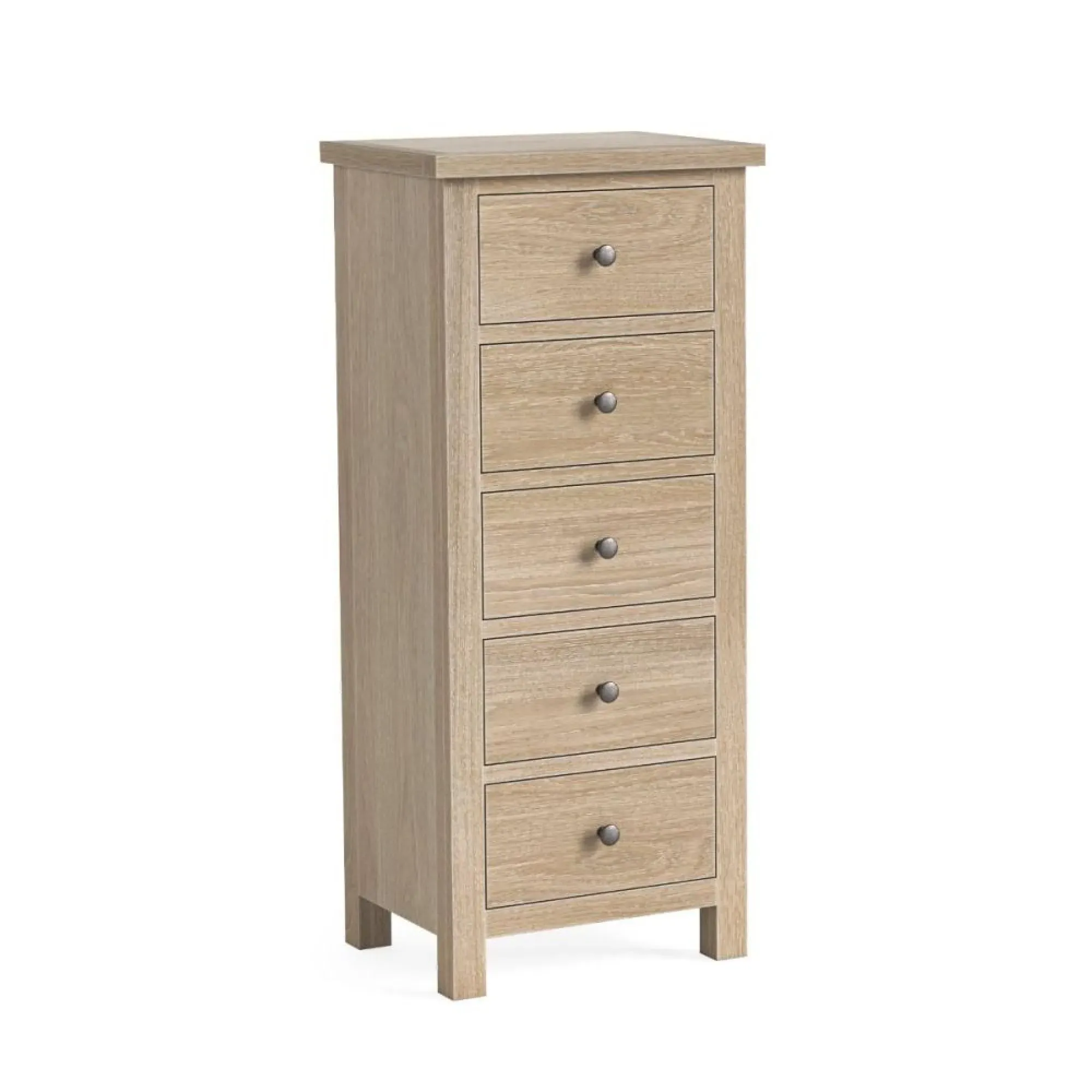 Country Oak 5 Drawer Tall Chest - White Washed