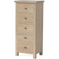 Country Oak 5 Drawer Tall Chest - White Washed