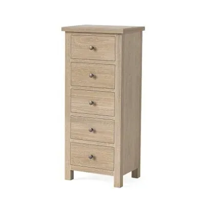 Country Oak 5 Drawer Tall Chest - White Washed image