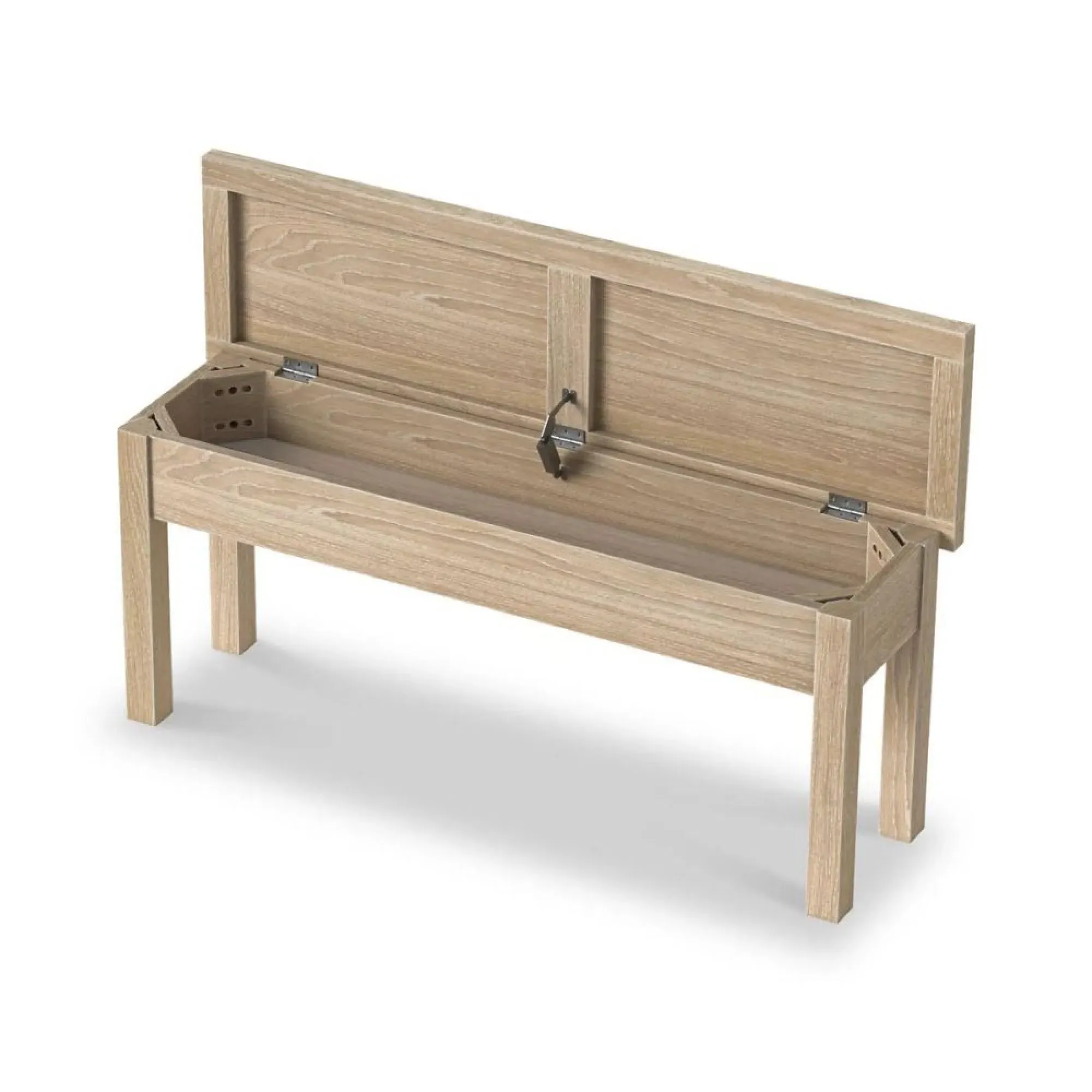 Country Oak Dining Bench with Storage - White Washed