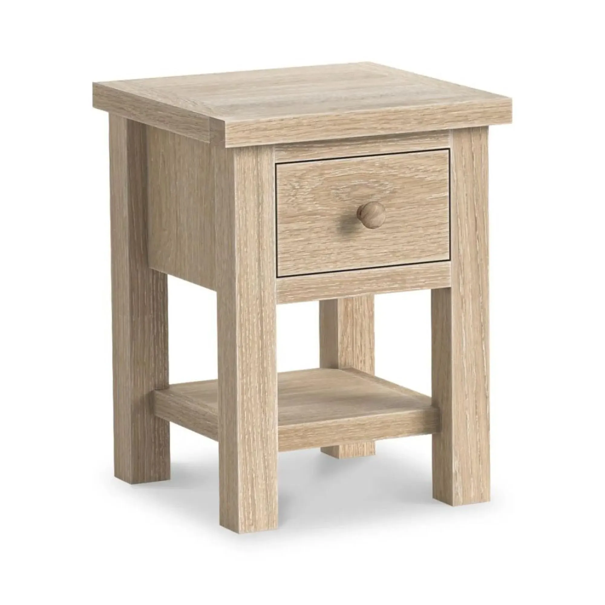 Country Oak Square Lamp Table with Drawer - White Washed
