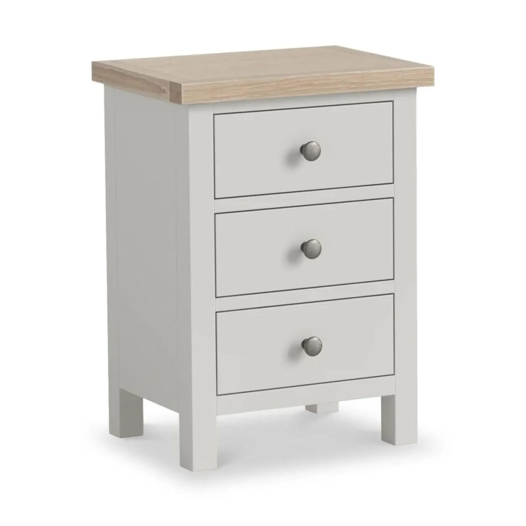 Grey Painted 3 Drawer Bedside Cabinet - Light Grey