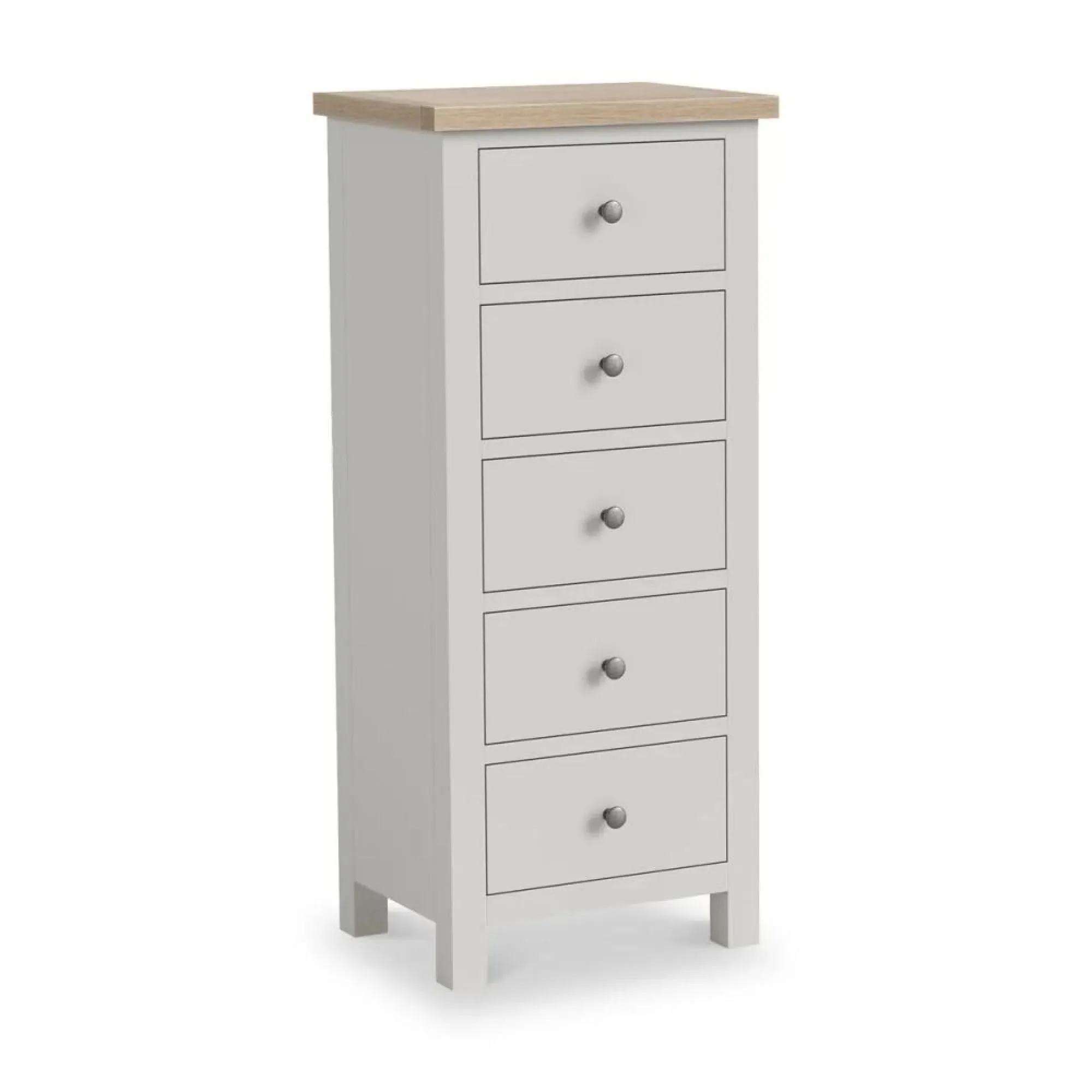 Grey Painted 5 Drawer Tall Chest - Light Grey
