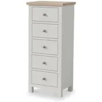 Grey Painted 5 Drawer Tall Chest - Light Grey