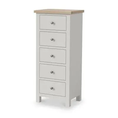Grey Painted 5 Drawer Tall Chest - Light Grey