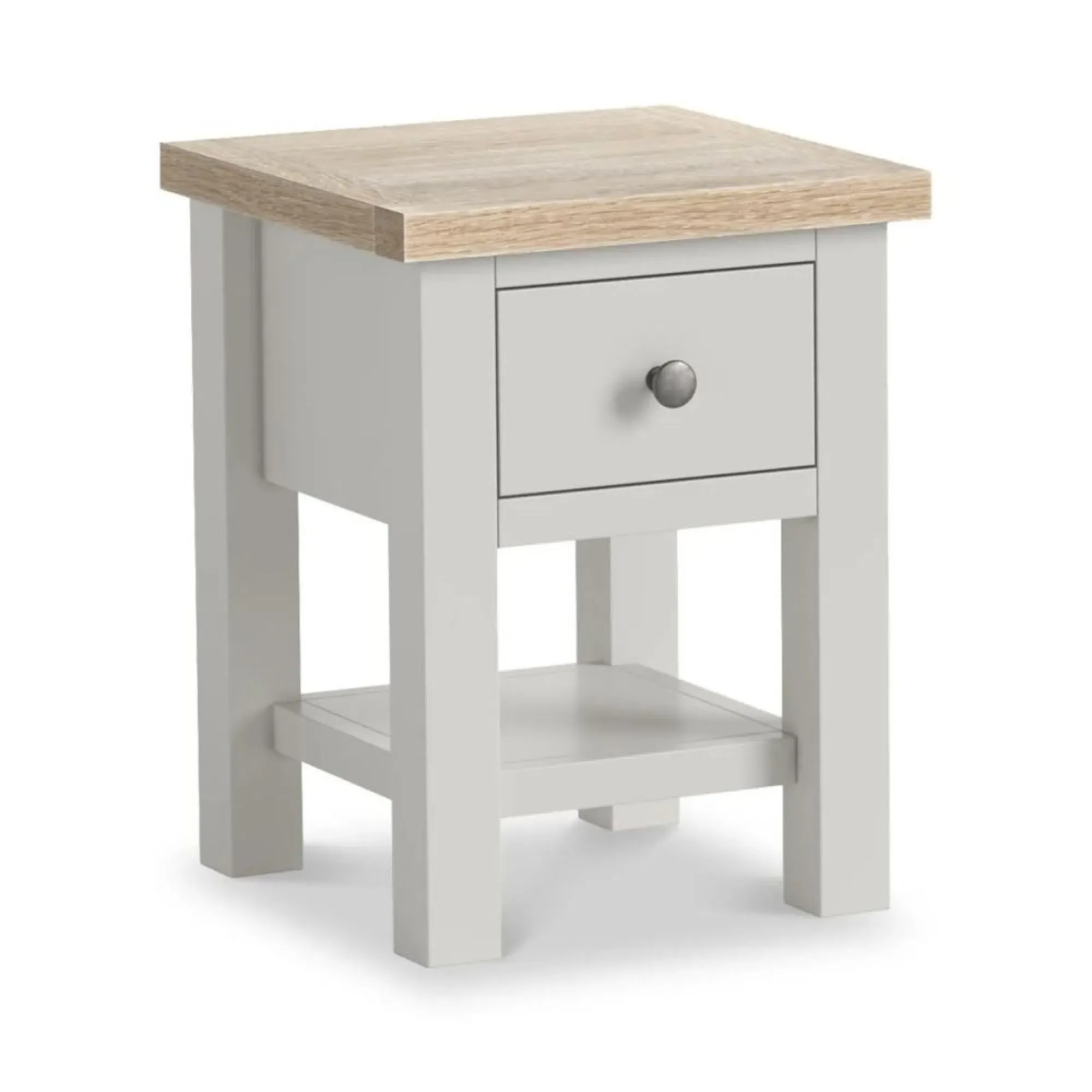 Grey Painted Square Lamp Table with Drawer - Light Grey