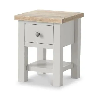 Grey Painted Square Lamp Table with Drawer - Light Grey