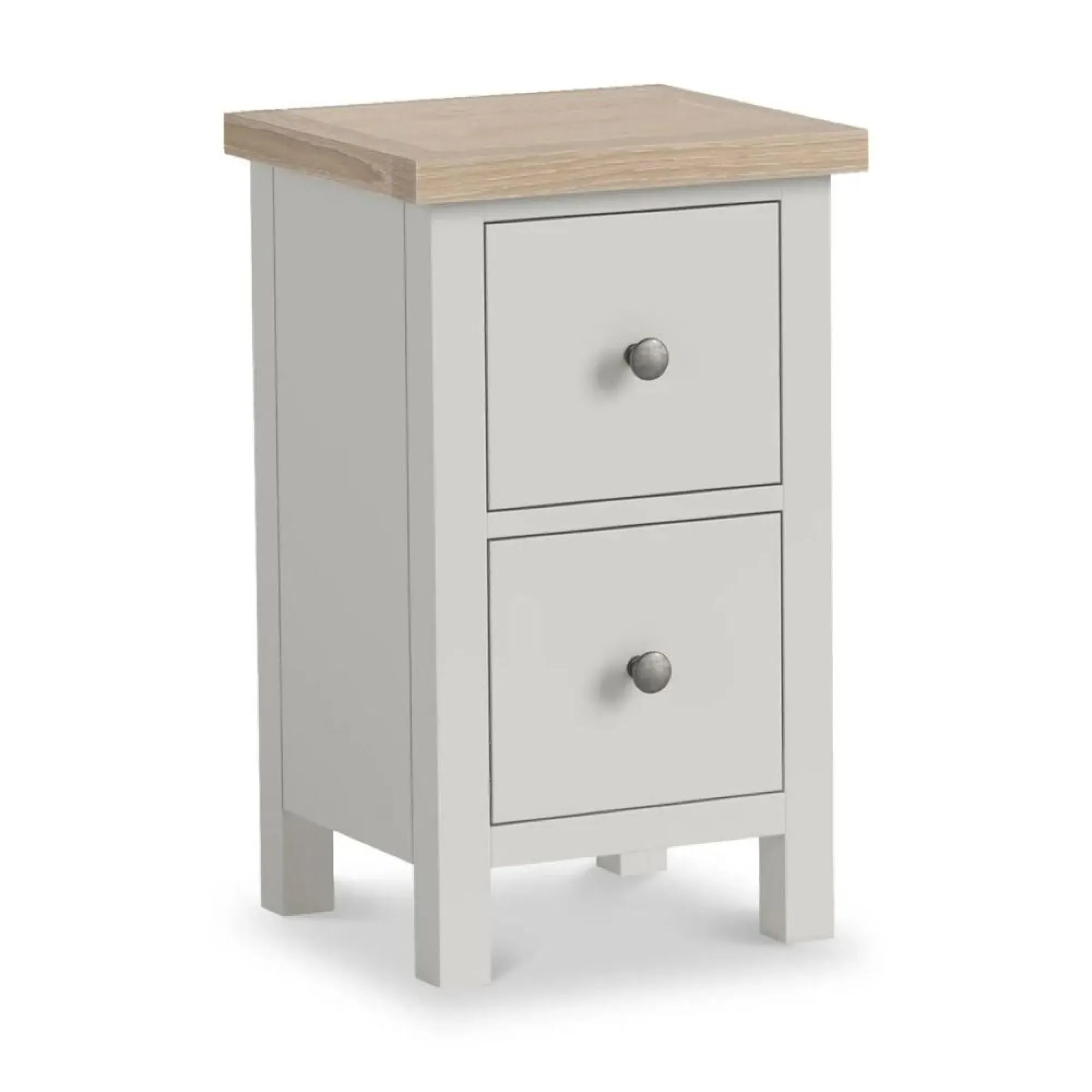 Hampstead 2 Drawer Narrow Bedside Cabinet - Light Grey