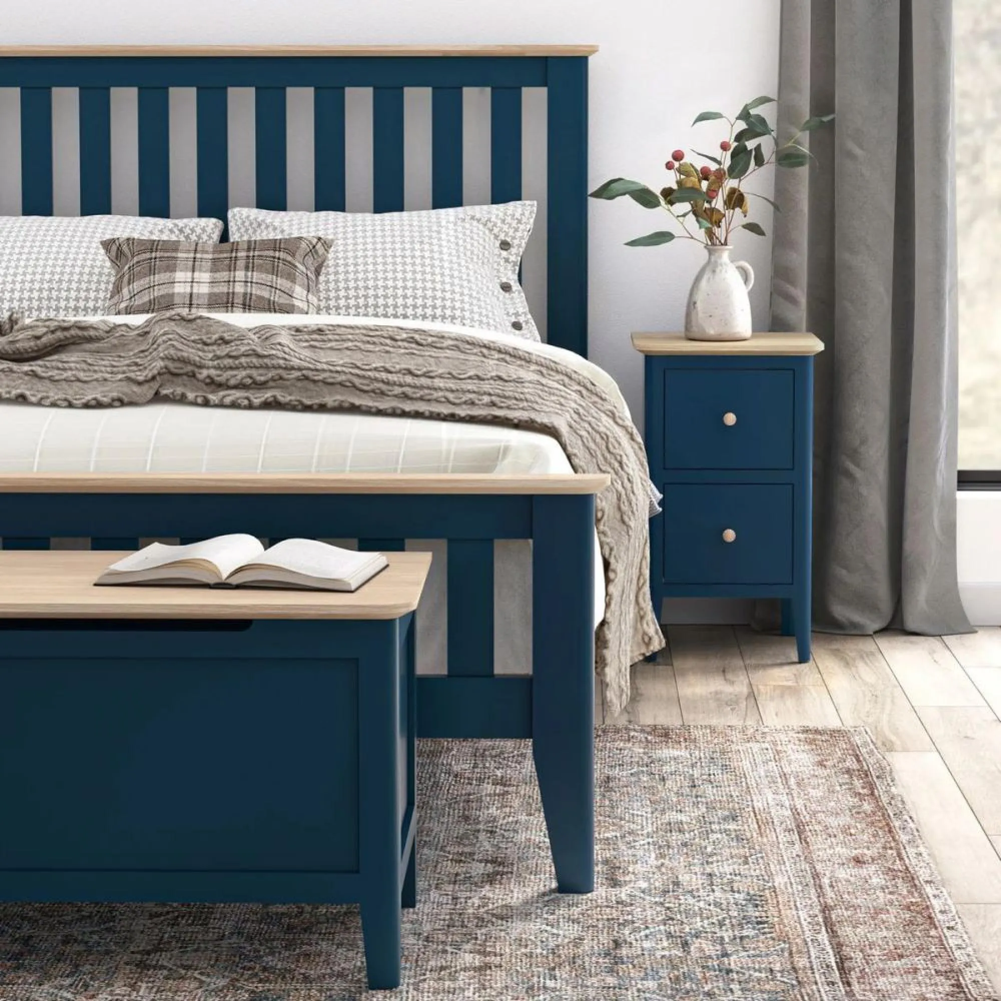 Marlow 2 Drawer Narrow Bedside Cabinet - Blue