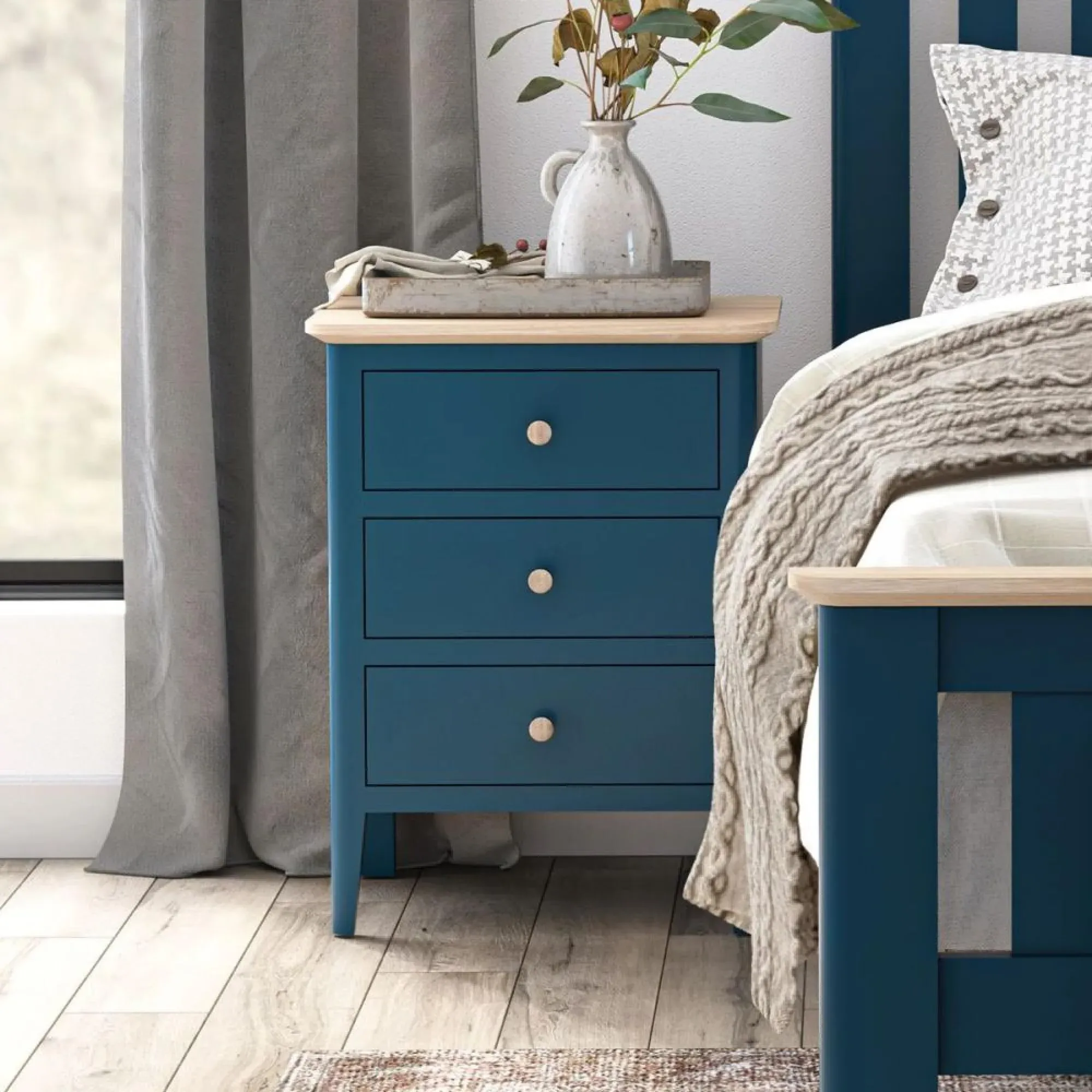 Marlow 3 Drawer Bedside Cabinet - Navy Blue
