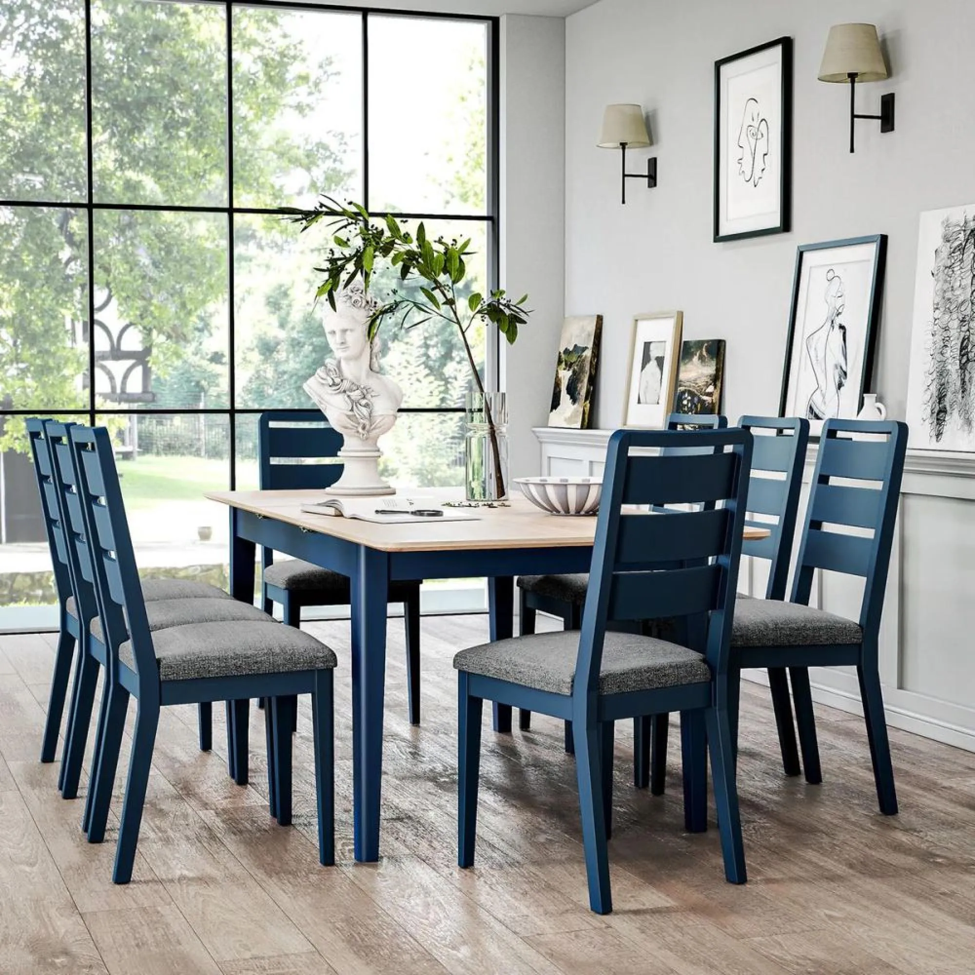 Marlow 6-8 Seater Extendable Dining Table - Navy Blue