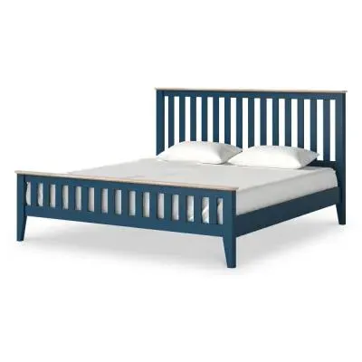 Marlow Queen Size Slatted Bed - Navy Blue