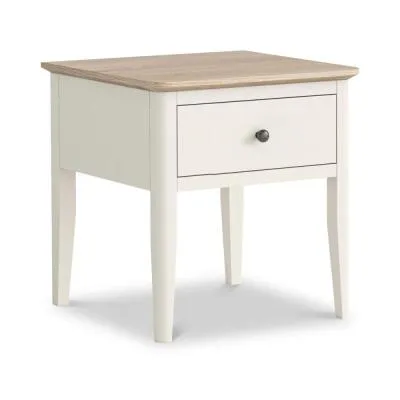 Marlow White Painted 1 Drawer Lamp Table - Coconut White