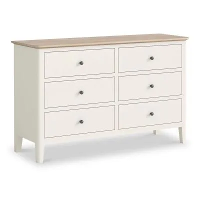 Marlow White Painted 6 Drawer Wide Chest - Coconut White