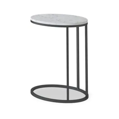Marmora Oval C Side Table - White, Marble