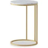 Marmora Round C Side Table - White, Marble