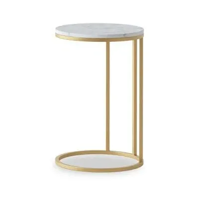 Marmora Round C Side Table - White, Marble