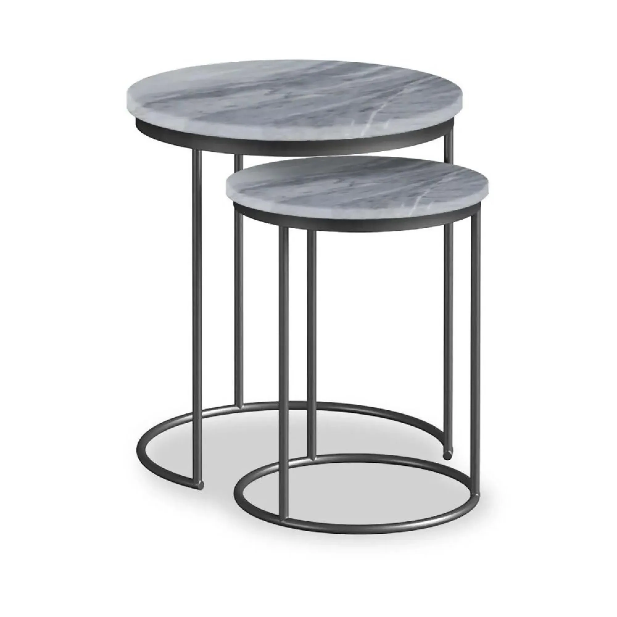Marmora Round Nest of 2 Tables - Grey, Marble