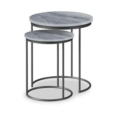 Marmora Round Nest of 2 Tables - Grey, Marble