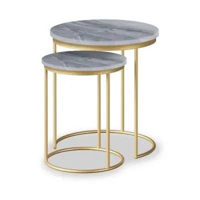Marmora Round Nest of 2 Tables - Grey, Marble image