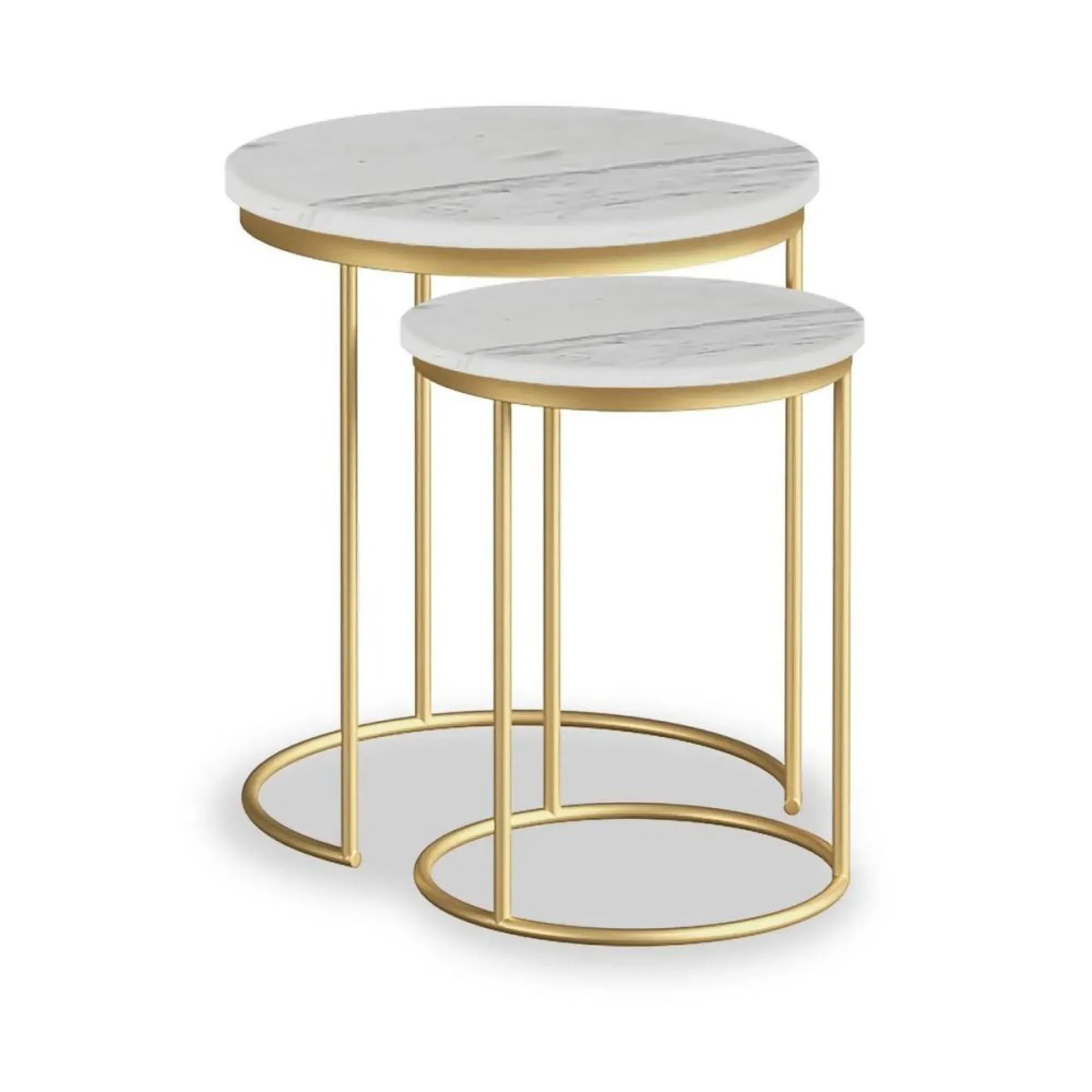 Marmora Round Nest of 2 Tables - White, Marble