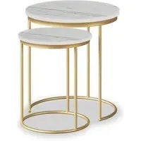 Marmora Round Nest of 2 Tables - White, Marble
