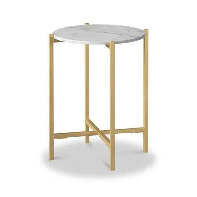 Marmora Round Side Table - White, Marble