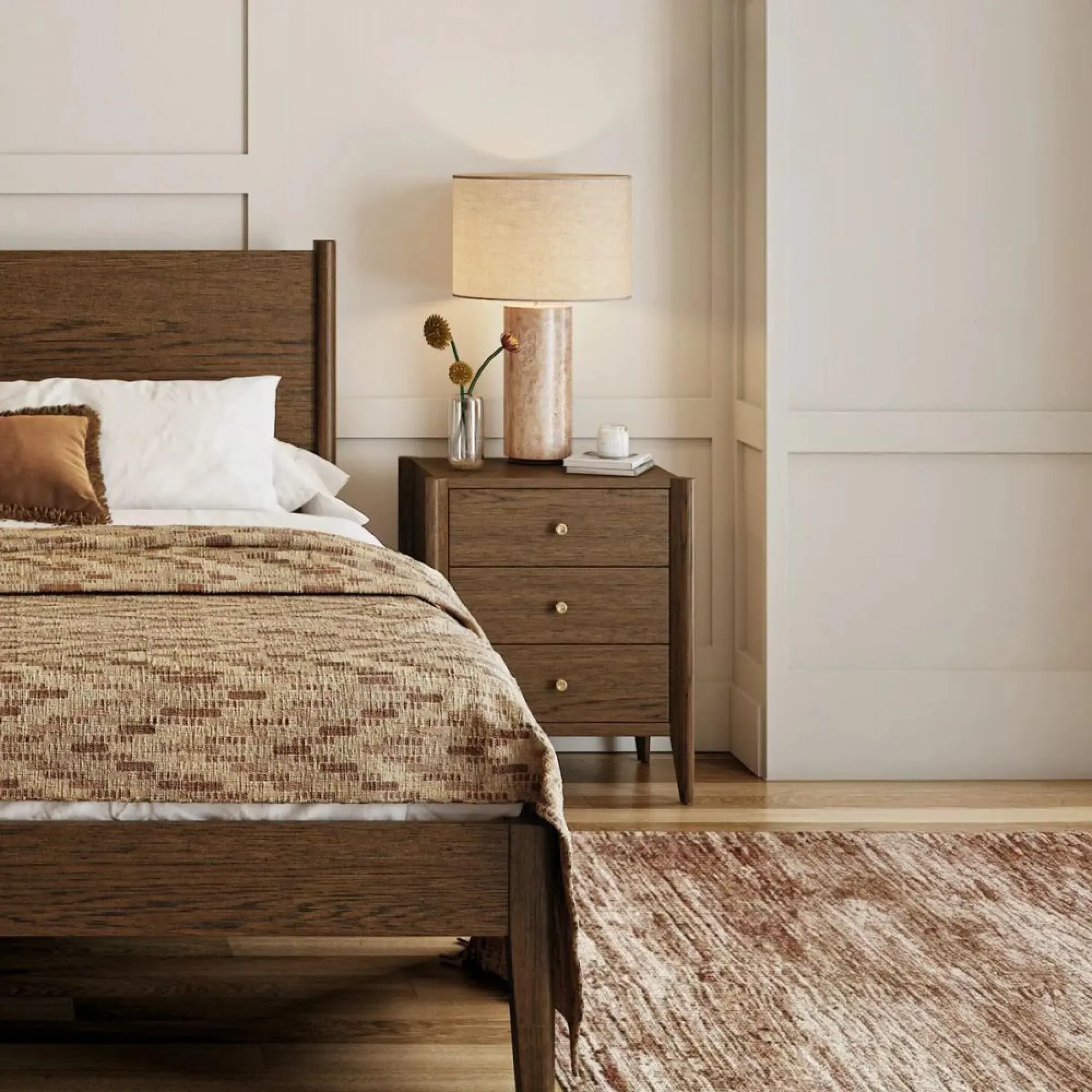 Paris 3 Drawer Bedside Cabinet - Dark Brown, Oak