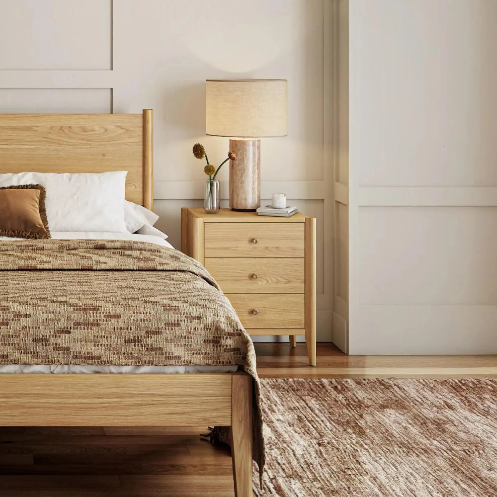 Paris 3 Drawer Bedside Cabinet - Natural, Oak