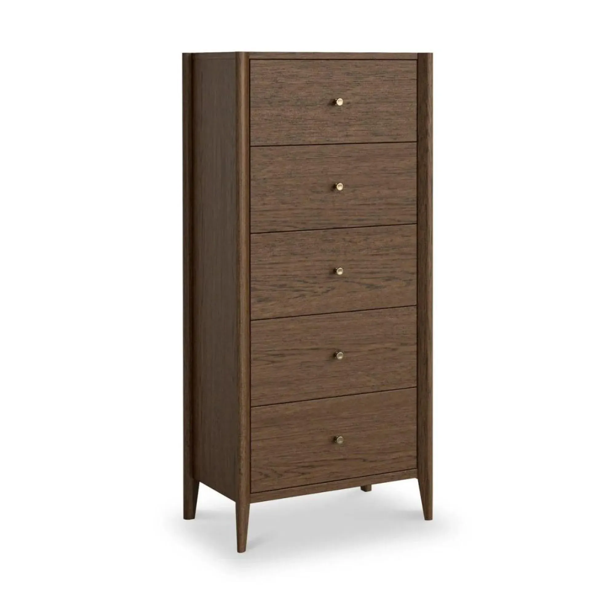 Paris Dark Oak 5 Drawer Tallboy Chest - Dark Brown