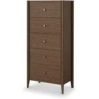 Paris Dark Oak 5 Drawer Tallboy Chest - Dark Brown