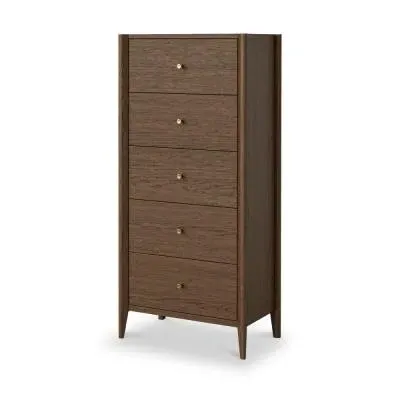 Paris Dark Oak 5 Drawer Tallboy Chest - Dark Brown image