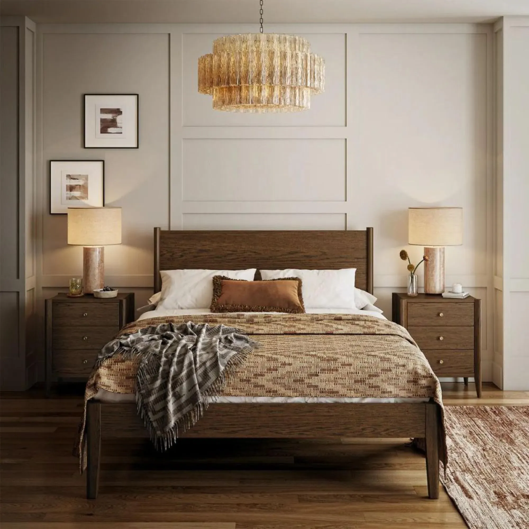 Paris King Size Panelled Bed - Dark Brown, Oak