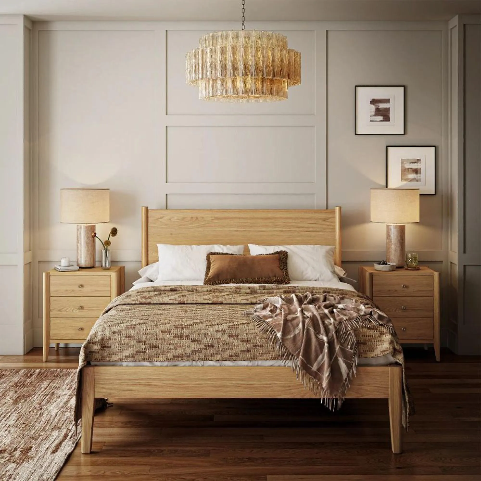 Paris King Size Panelled Bed - Natural, Oak