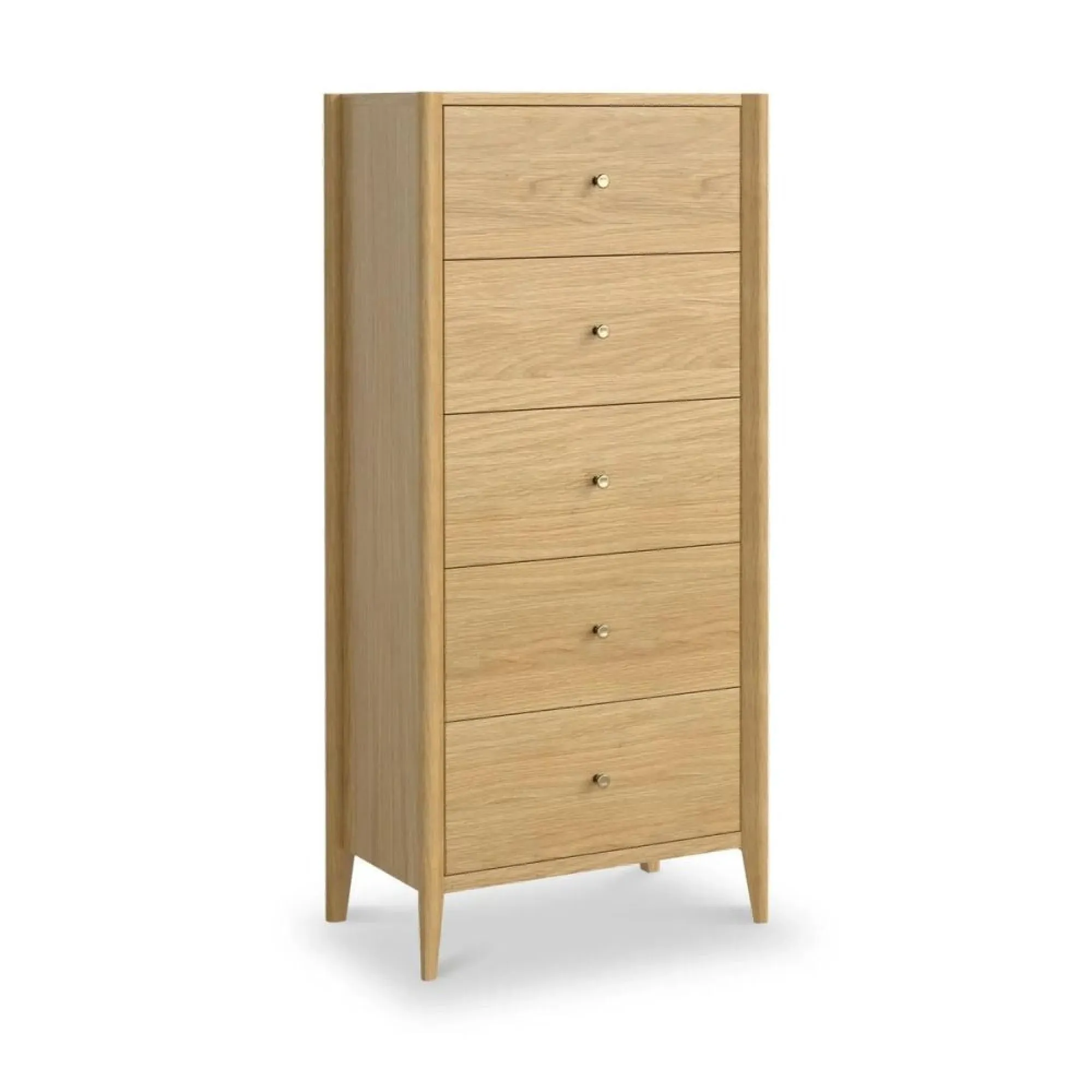 Paris Oak 5 Drawer Tallboy Chest - Natural