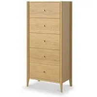 Paris Oak 5 Drawer Tallboy Chest - Natural