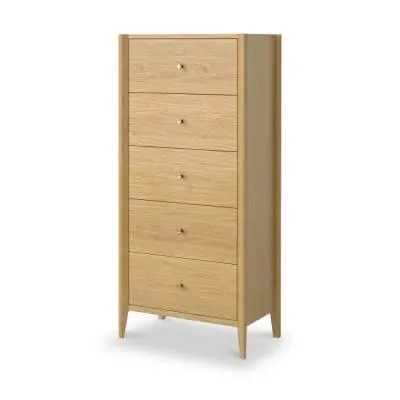 Paris Oak 5 Drawer Tallboy Chest - Natural