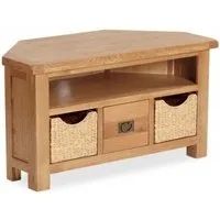 Salisbury 105cm Corner TV Unit with Baskets - Oak