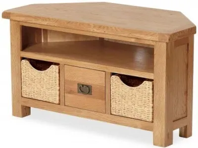 Salisbury 105cm Corner TV Unit with Baskets - Oak