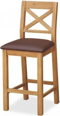 Salisbury Cross Back Bar Stool with Padded Seat - Oak