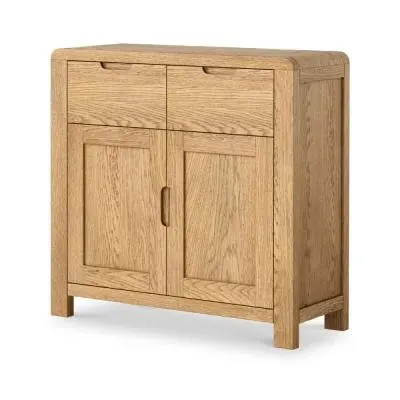 Thurlestone Curved 2 Door Small Sideboard - Natural Grain, Oak image