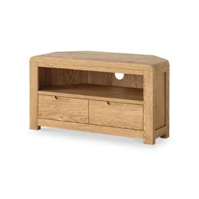 Thurlestone Curved Corner TV Unit with Storage - Natural, Oak image