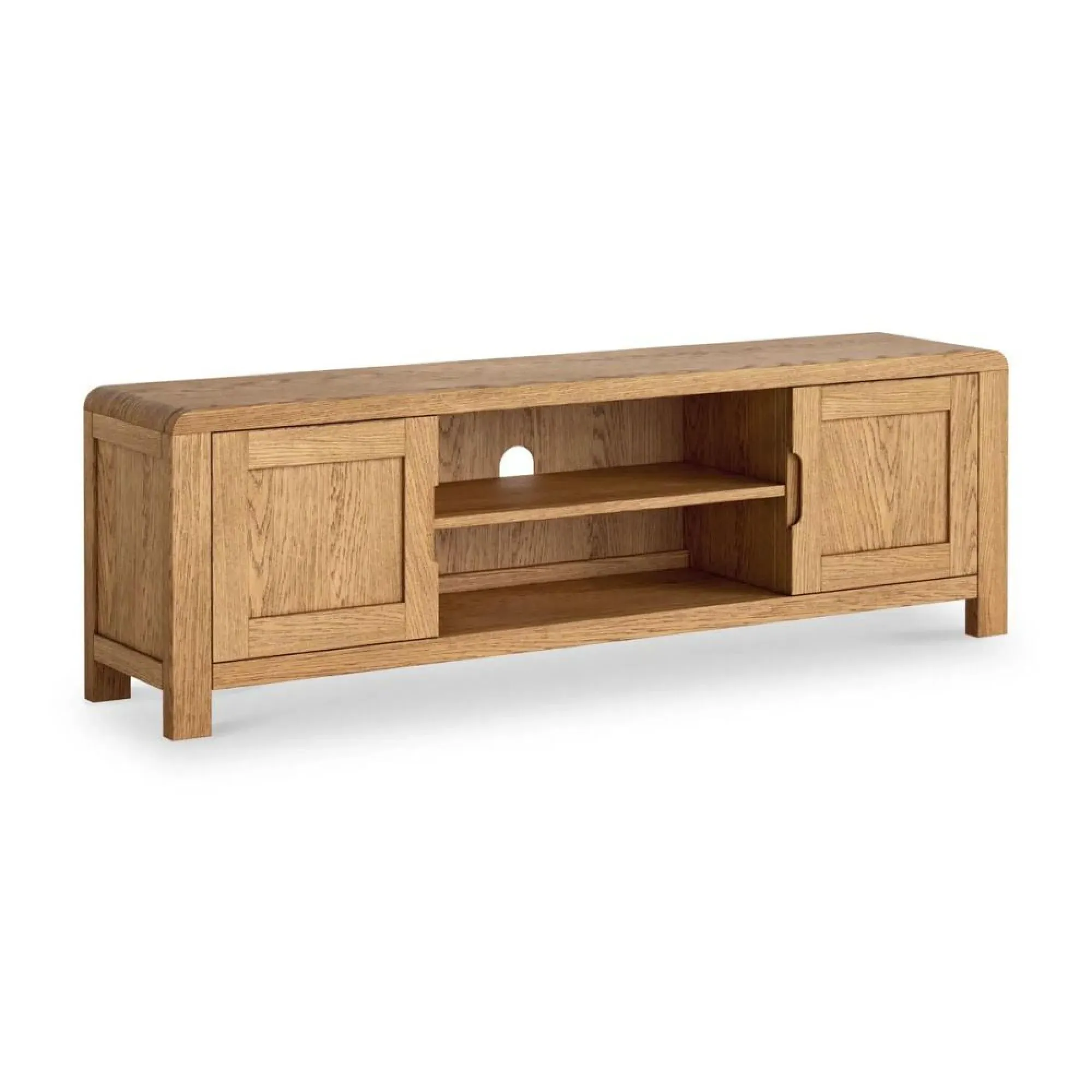 Thurlestone Curved TV Unit with Storage - Natural Grain, Oak