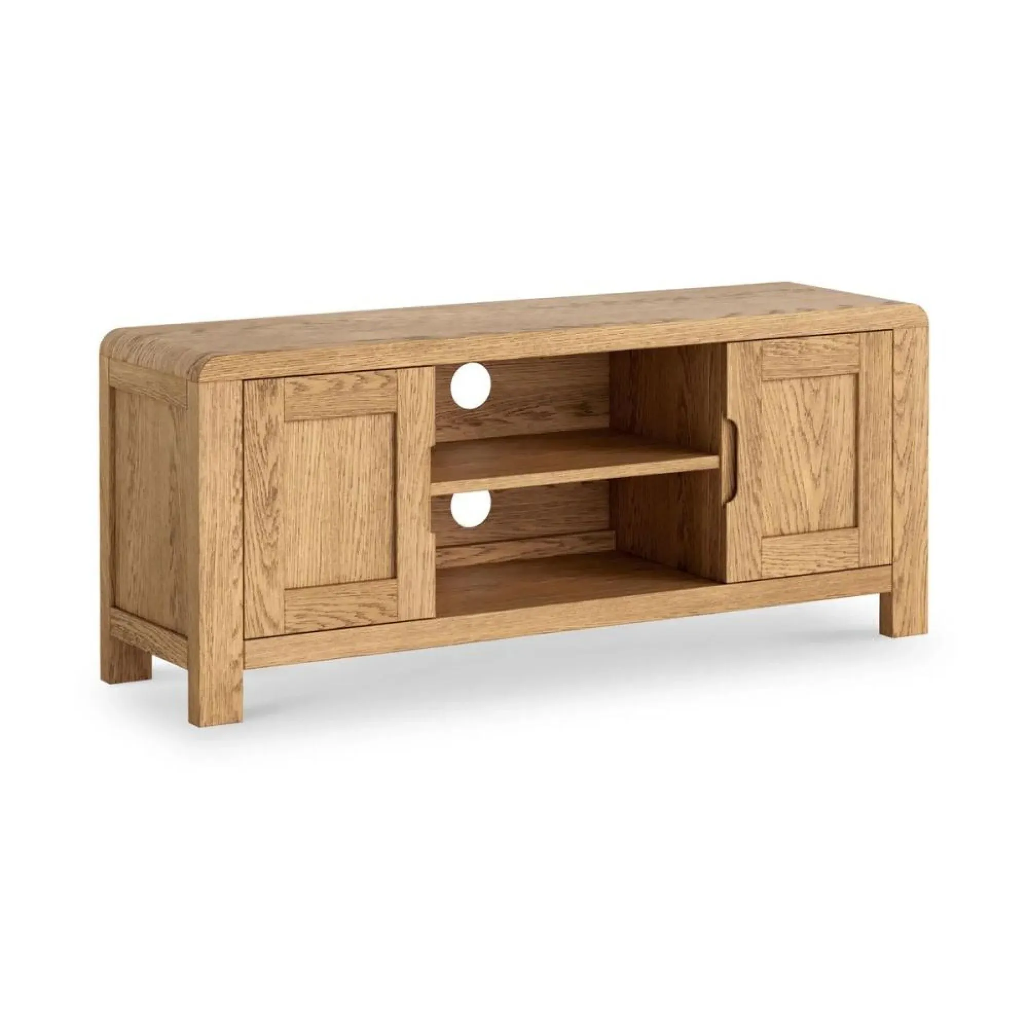 Thurlestone Curved TV Unit with Storage - Natural Grain, Oak